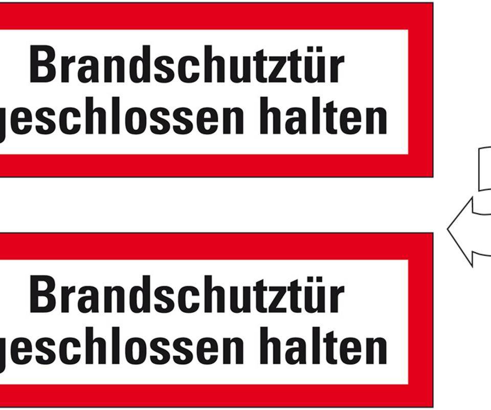Feuerwehrschild Brandschutztür geschlossen halten, doppelseitig,Folie, 210x74mm, DIN 4066