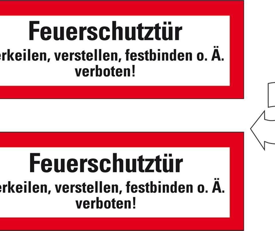 Feuerwehrschild Feuerschutztür verkeilen..., doppelseitig, Folie, 210x74mm, DIN 4066