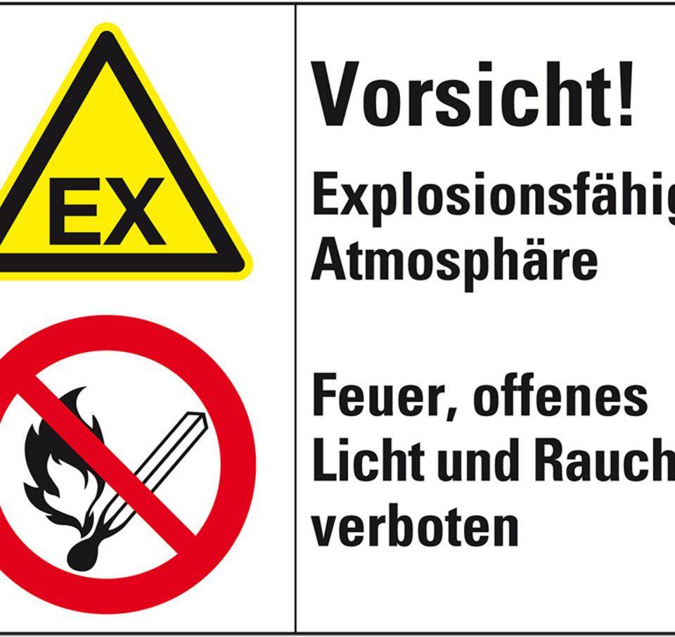 Kombischild mit Symbolen Vorsicht! Explosionsfähige Atmosphäre.., Folie, 200x150mm