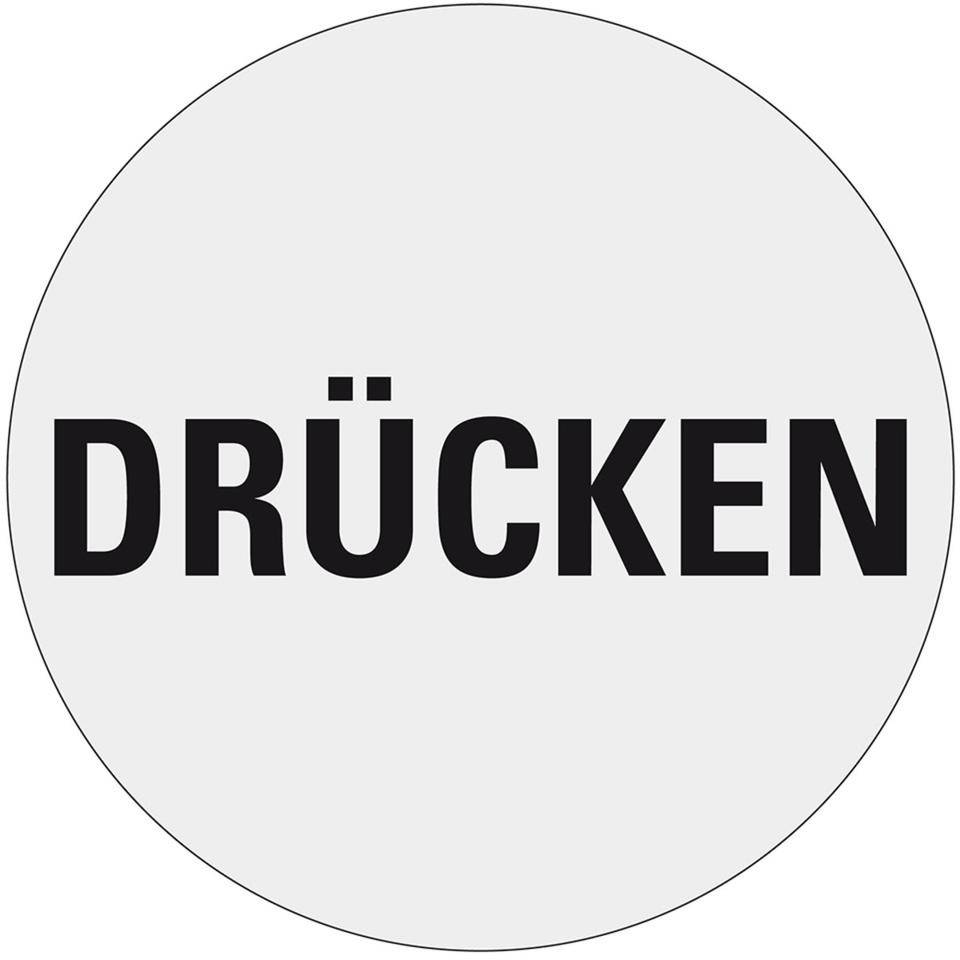 Türhinweis Drücken, silber/schwarz, Polyester-Folie, selbstklebend, Ø 100mm