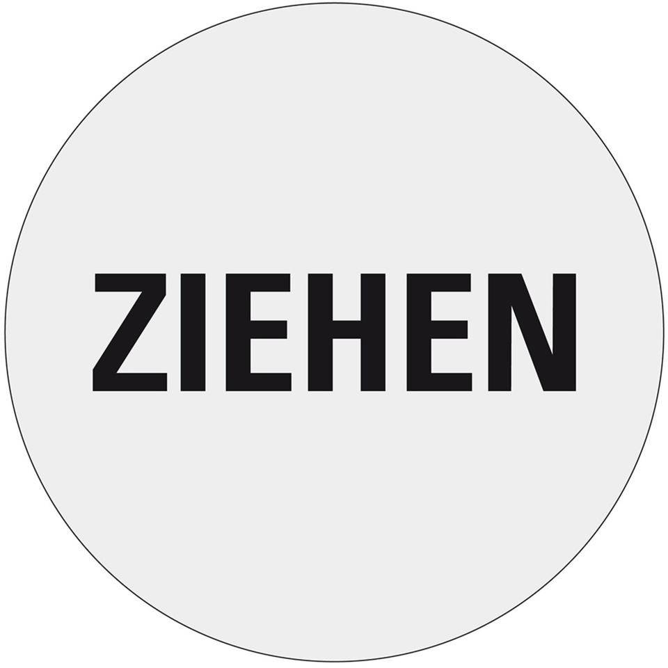 Türhinweis Ziehen, silber/schwarz, Polyester-Folie, selbstklebend, Ø 100mm