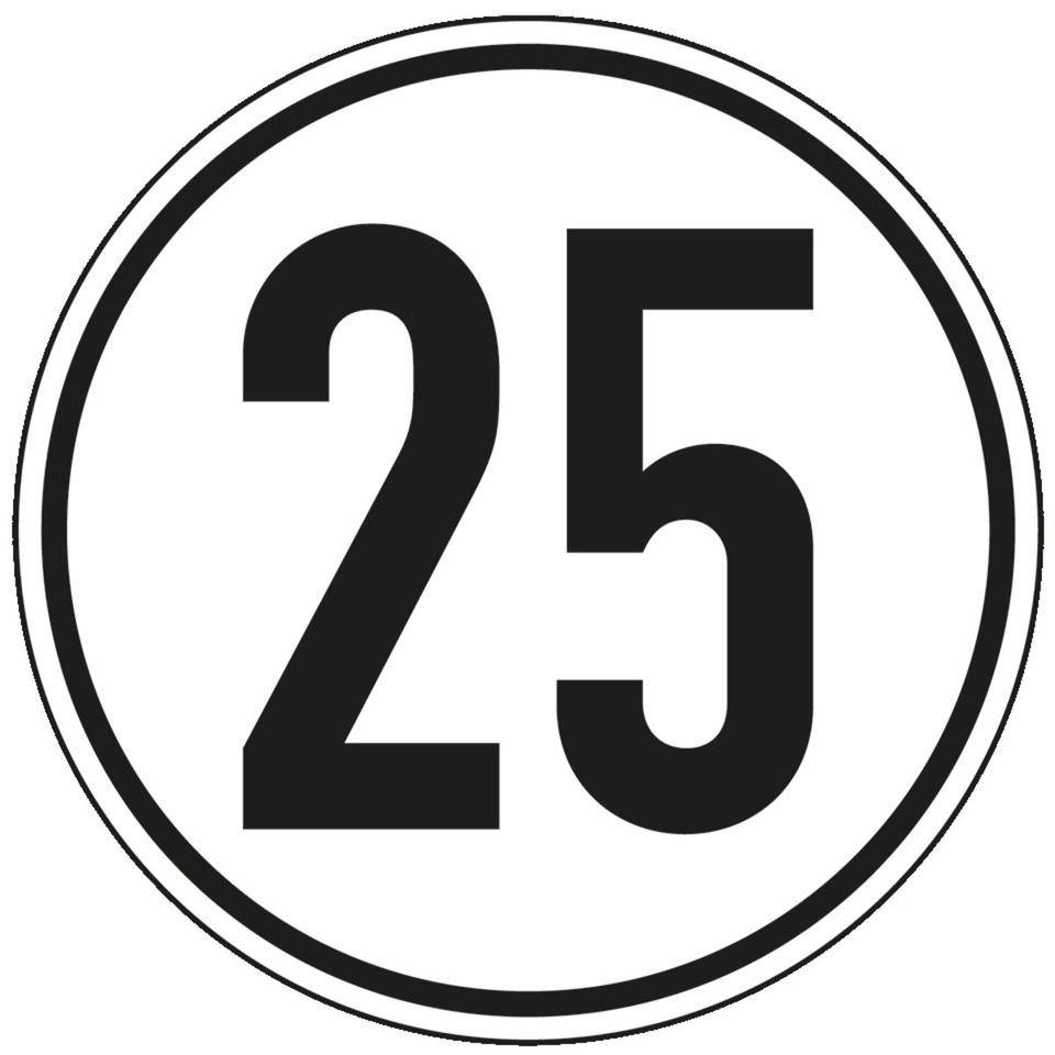 Geschwindigkeits-Schild 25 km/h, StVZO § 58, Aluminium, Ø 200mm