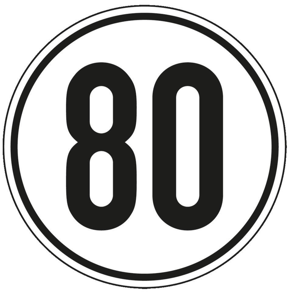Geschwindigkeits-Schild 80 km/h, StVZO § 58, Folie, selbstklebend, Ø 200mm