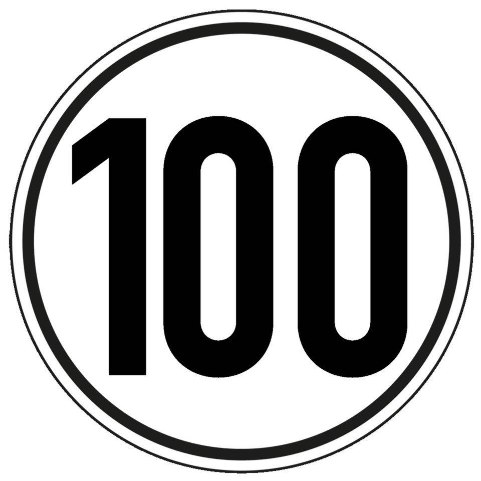 Geschwindigkeits-Schild 100 km/h, gemäß StVZO § 58, Folie, selbstklebend, Ø 200mm