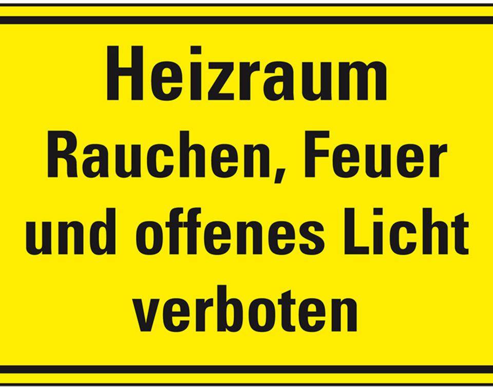 Hinweisschild Heizraum Rauchen, Feuer...verboten, Folie, selbstklebend, 300x200mm