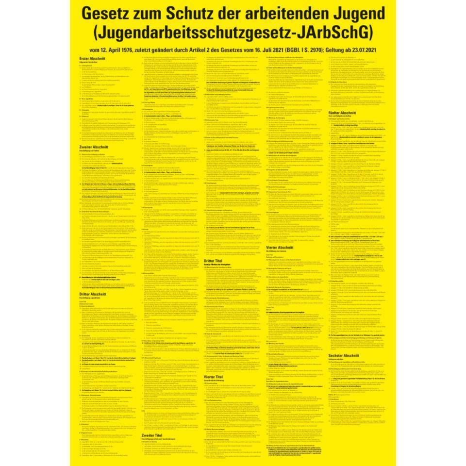 Aushang Jugendarbeitsschutzgesetz-JArbSchG, Kunststoff, 700x1000mm