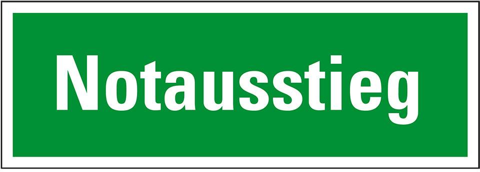Rettungszeichen Notausstieg, praxisbewährt, Folie, selbstklebend, 297x105mm