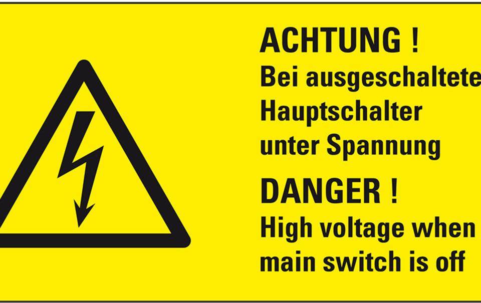 Warn-Kombischild Achtung!-Bei ausgeschalt.Hauptschalter.., praxisbewährt, Folie, 100x50mm