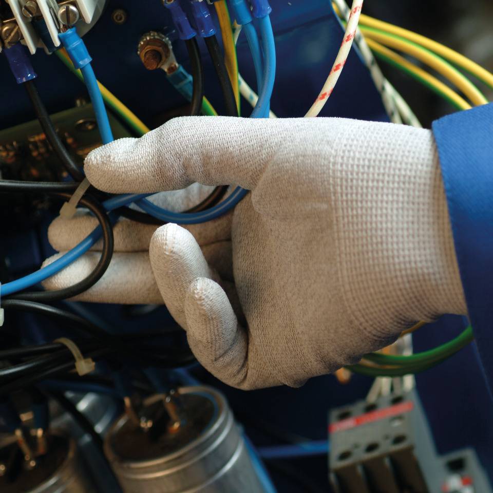 Work Schutzhandschuh SecuLight® ESD/FT, grau, Nylon-Carbon, PU, Größe 8, EN 388, Kat. II