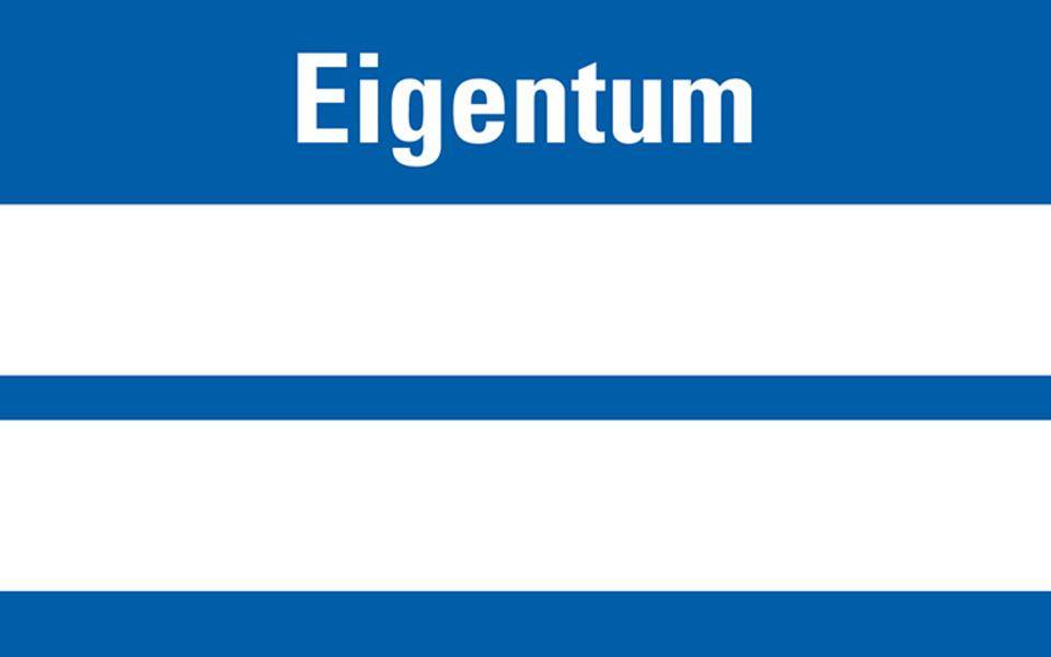 Inventaretikett Eigentum, blau, Dokumentenfolie, selbstklebend, 60x30mm, 9/Bogen