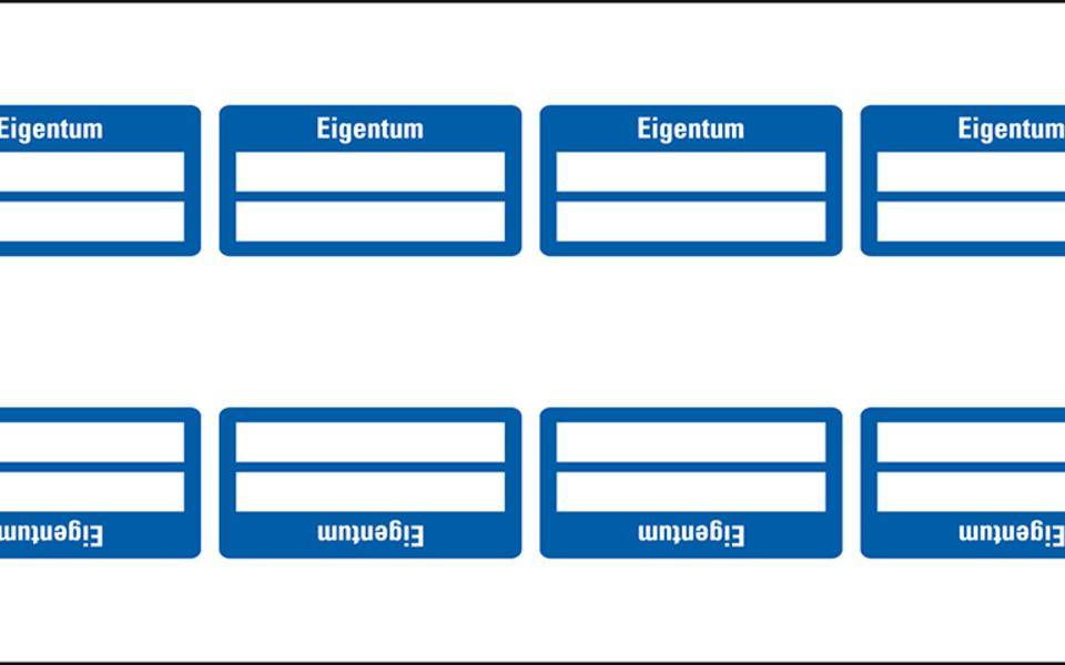 Inventaretikett Eigentum, blau, Dokumentenfolie, selbstklebend, 60x30mm, 9/Bogen