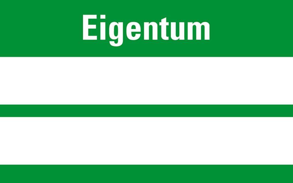 Inventaretikett Eigentum, grün, Dokumentenfolie, selbstklebend, 60x30mm, 9/Bogen