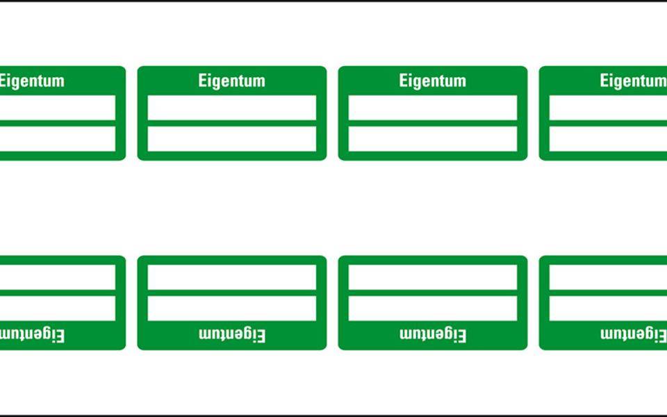 Inventaretikett Eigentum, grün, Dokumentenfolie, selbstklebend, 60x30mm, 9/Bogen