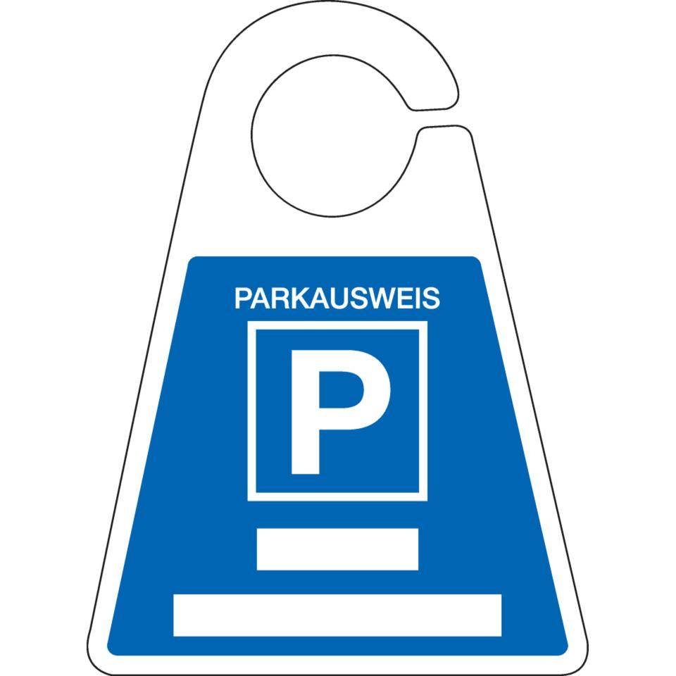 Parkausweis mit Parkplatzzeichen, zum Beschriften, blau, Kunststoff, 120x165mm