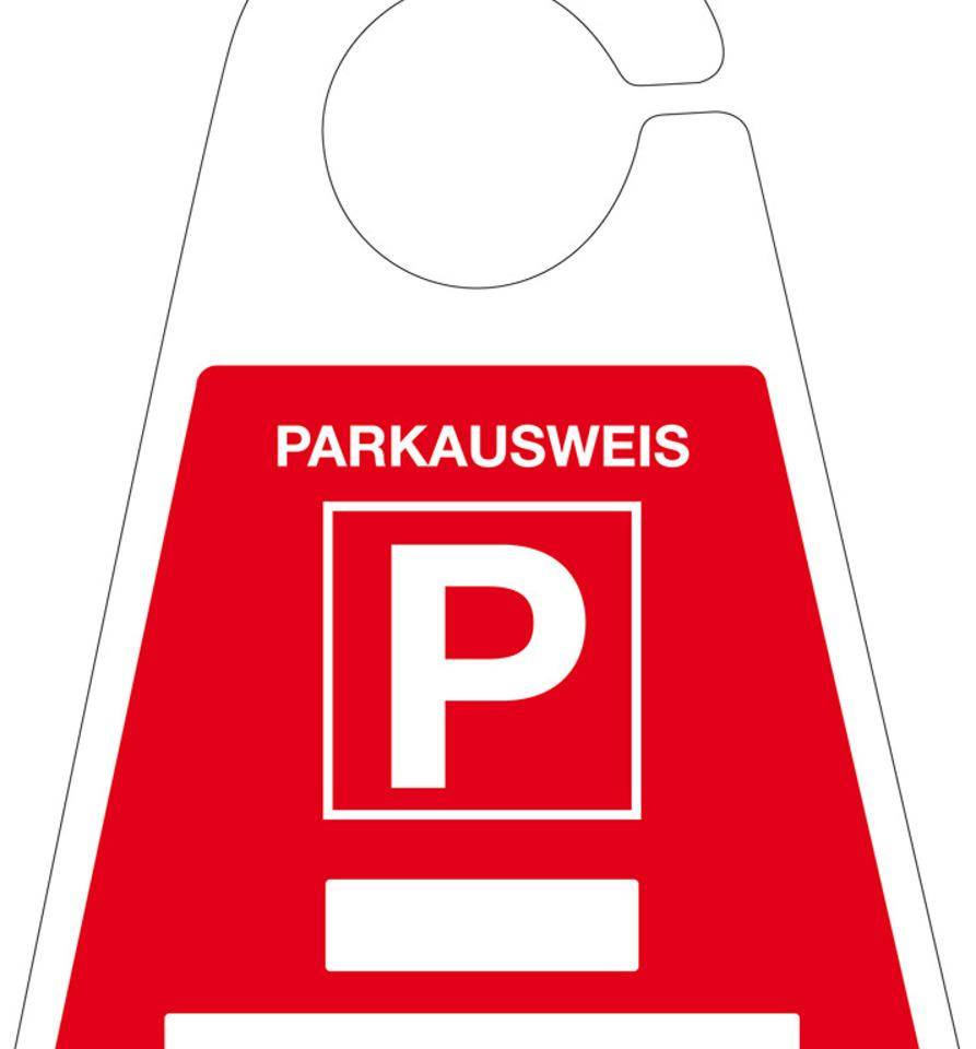 Parkausweis mit Parkplatzzeichen, zum Beschriften, rot, Kunststoff, 120x165mm