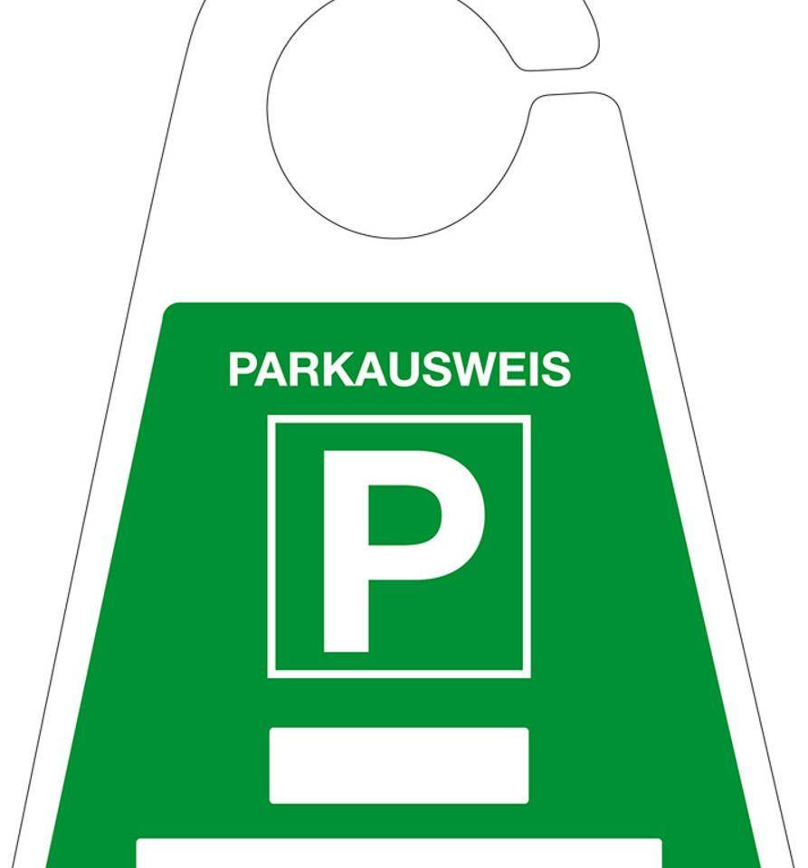 Parkausweis mit Parkplatzzeichen, zum Beschriften, grün, Kunststoff, 120x165mm