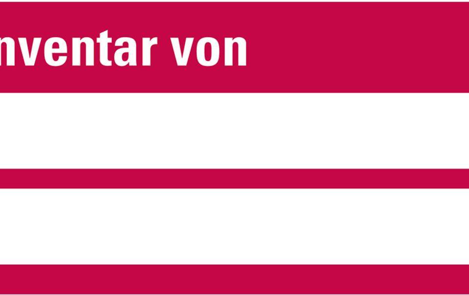 Inventaretikett Inventar von, zweizeilig, rot, Dokumentenfolie, 60x30mm, 9/Bogen