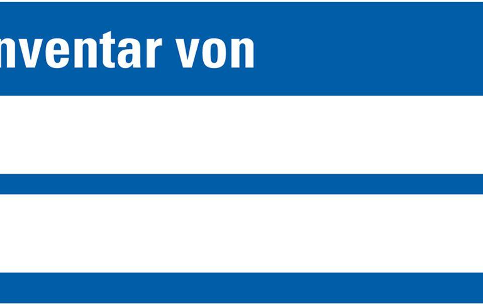 Inventaretikett Inventar von, blau, 3M Scotchcal, Klappkaschierung, 60x30mm, 6/Bogen