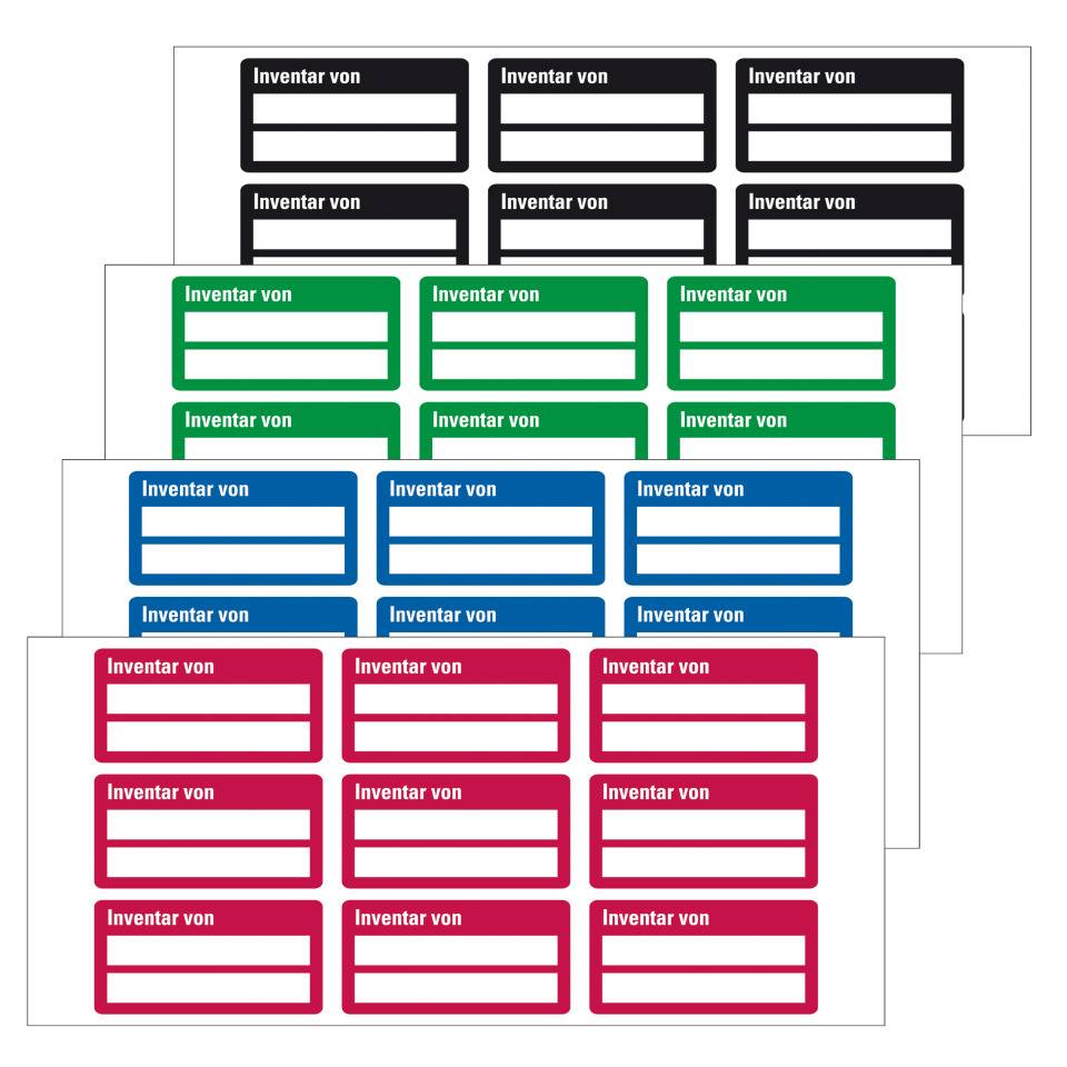 Inventaretikett Inventar von, zweizeilig, blau, Dokumentenfolie, 60x30mm, 9/Bogen