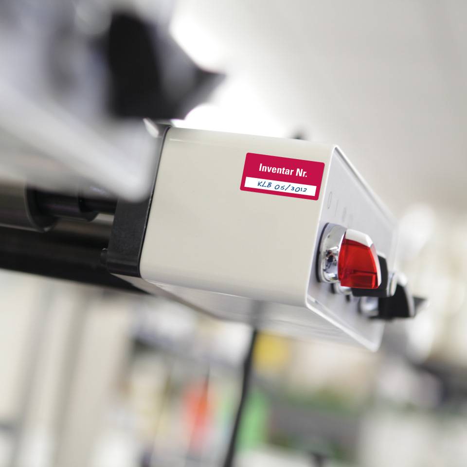 Etikett Inventar Nr., einzeilig, rot, Folie, Klappkaschierung, 40x20mm, 8/Bogen