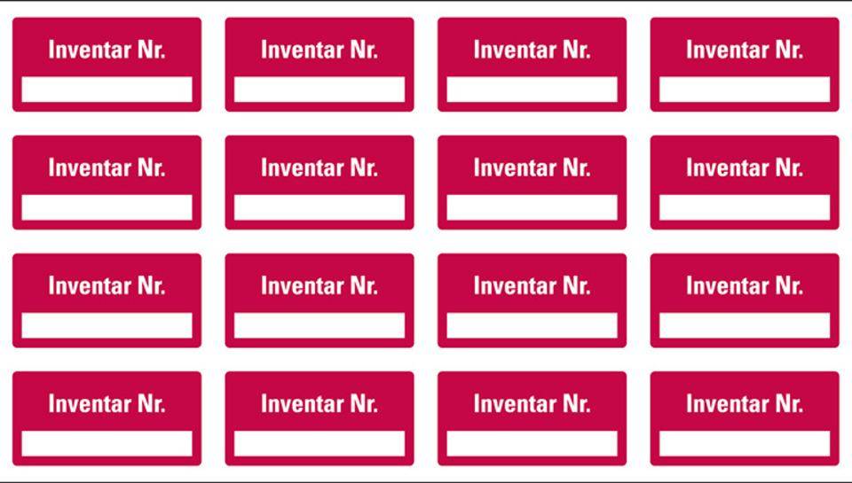 Inventaretikett Inventar Nr., einzeilig, rot, Dokumentenfolie, 40x20mm, 16/Bogen