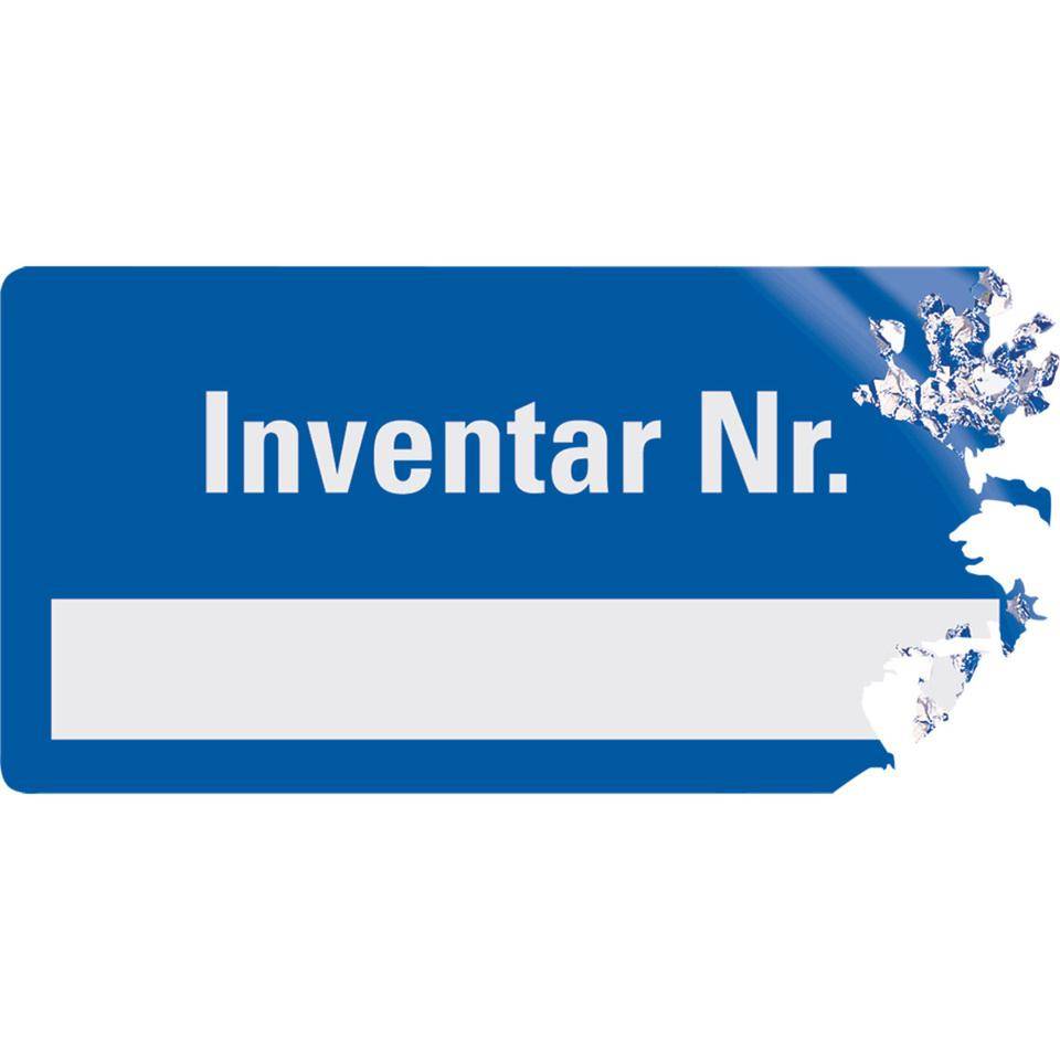 Inventaretikett Inventar Nr., einzeilig, blau, Dokumentenfolie, 40x20mm, 16/Bogen