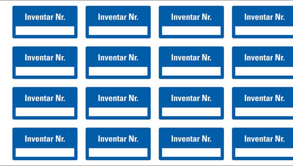 Inventaretikett Inventar Nr., einzeilig, blau, Dokumentenfolie, 40x20mm, 16/Bogen