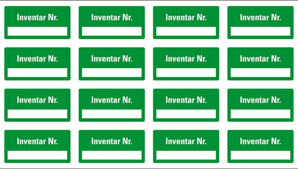 Inventaretikett Inventar Nr., einzeilig, grün, Dokumentenfolie, 40x20mm, 16/Bogen