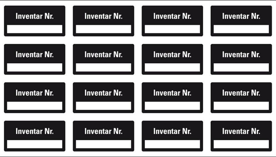 Inventaretikett Inventar-Nr., schwarz, Dokumentenfolie, Spezialkleber, 40x20mm, 16/Bogen