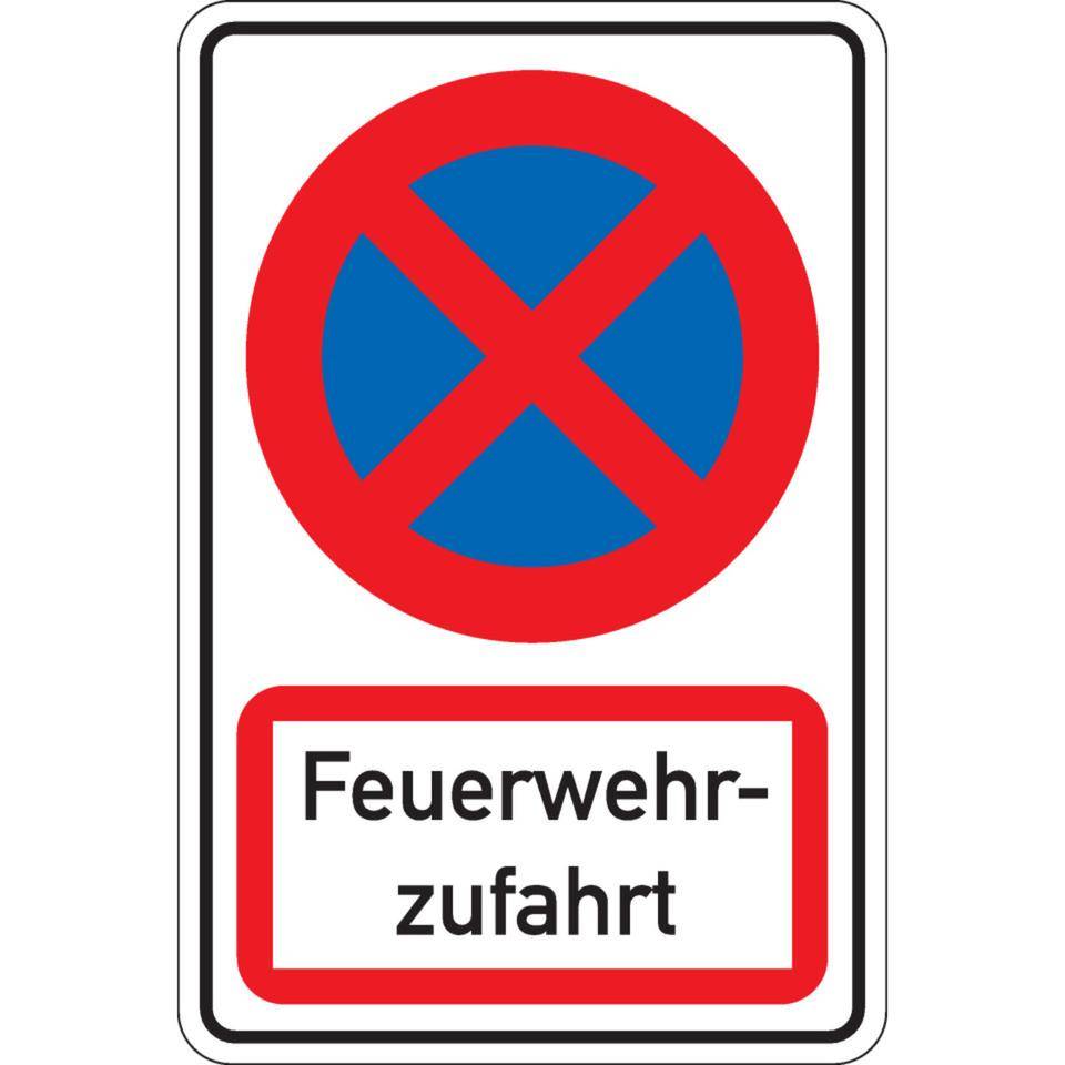Kombischild Parkverbot-Feuerwehrzufahrt, Aluminium RA0, reflektierend, 600x900mm, DIN 67520