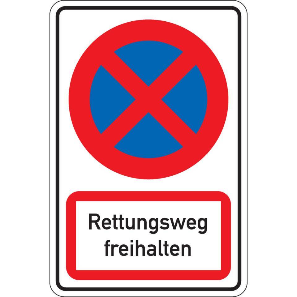 Kombischild Parkverbot - Rettungsweg freihalten, Aluminium RA0, reflektierend, 600x900mm, DIN 67520