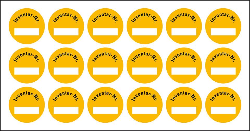 Inventaretikett Inventar-Nr., gelb, Dokumentenfolie mit Spezialkleber, Ø30mm, 18/Bogen
