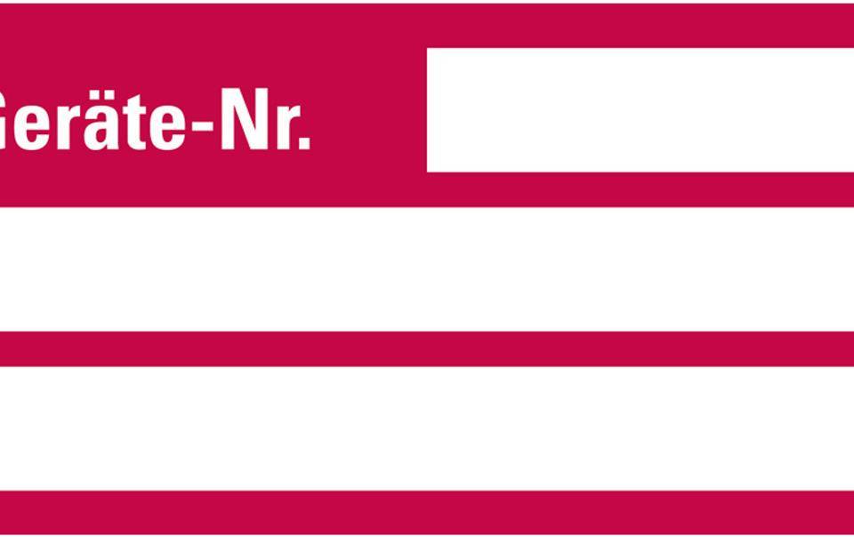 Inventaretikett Geräte-Nr., rot, Dokumentenfolie, m.Spezialkleber, 50x25mm, 9/Bogen