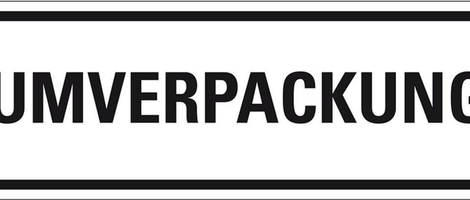 Verpackungskennzeichen UMVERPACKUNG, Folie, seewasserbeständig, 147x50 mm, 500/Rolle, IMDG-Code, GGVSEB, ADR