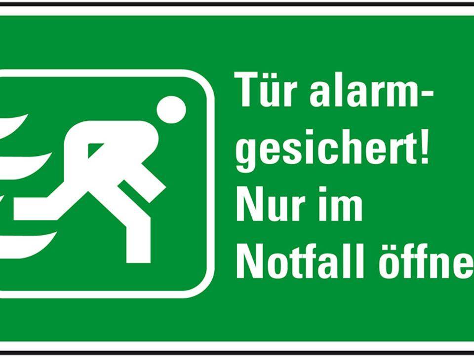 Rettungszeichen Tür alarmgesichert!..., praxisbewährt, Folie, selbstklebend, 200x120mm