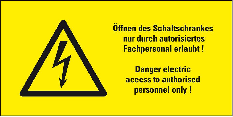 Warn-Kombischild Öffnen des Schaltschrankes nur durch.., praxisbewährt, Folie, 100x50mm