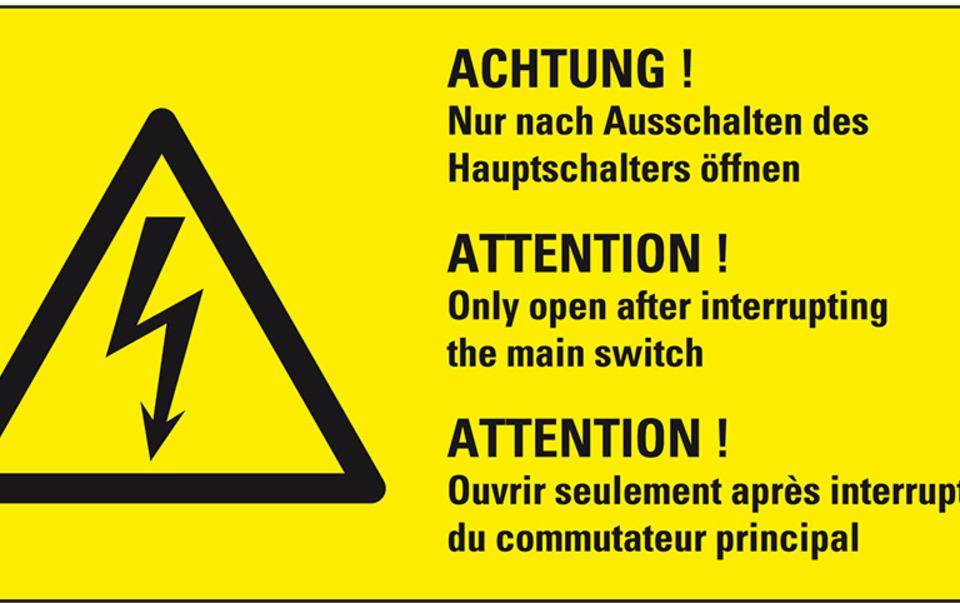 Warn-Kombischild Nur n.Ausschalten d.Hauptschalt.öffnen, praxisbewährt, Folie, 100x50mm