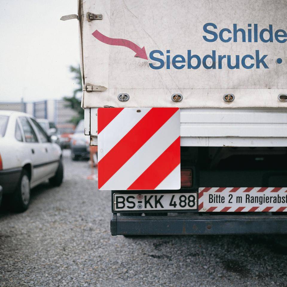 Warntafel Typ A, für Land- und Forstwirtschaft, rot/weiß schraffiert, Aluminium, retroreflektierend RA1, 423x423mm, gemäß StVO