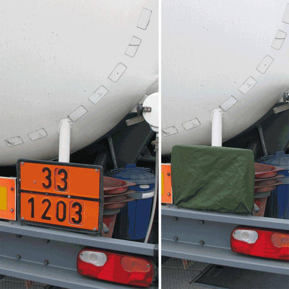 Abdeckhaube für Gefahrguttafel mit festen Ziffern u. Wechselziffern, silber