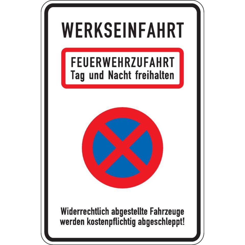 Kombischild Werkseinfahrt Feuerwehrzufahrt..., Aluminium RA0, reflektierend, 600x900mm, DIN 67520