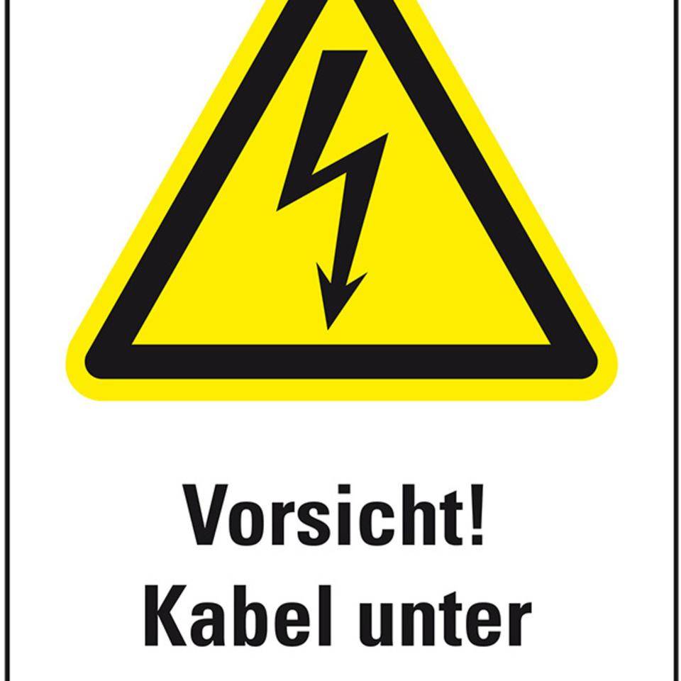 Warn-Kombischild Vorsicht! Kabel unter Spannung, Kunststoff, 200x300mm, ASR A1.3, DIN EN ISO 7010 W012