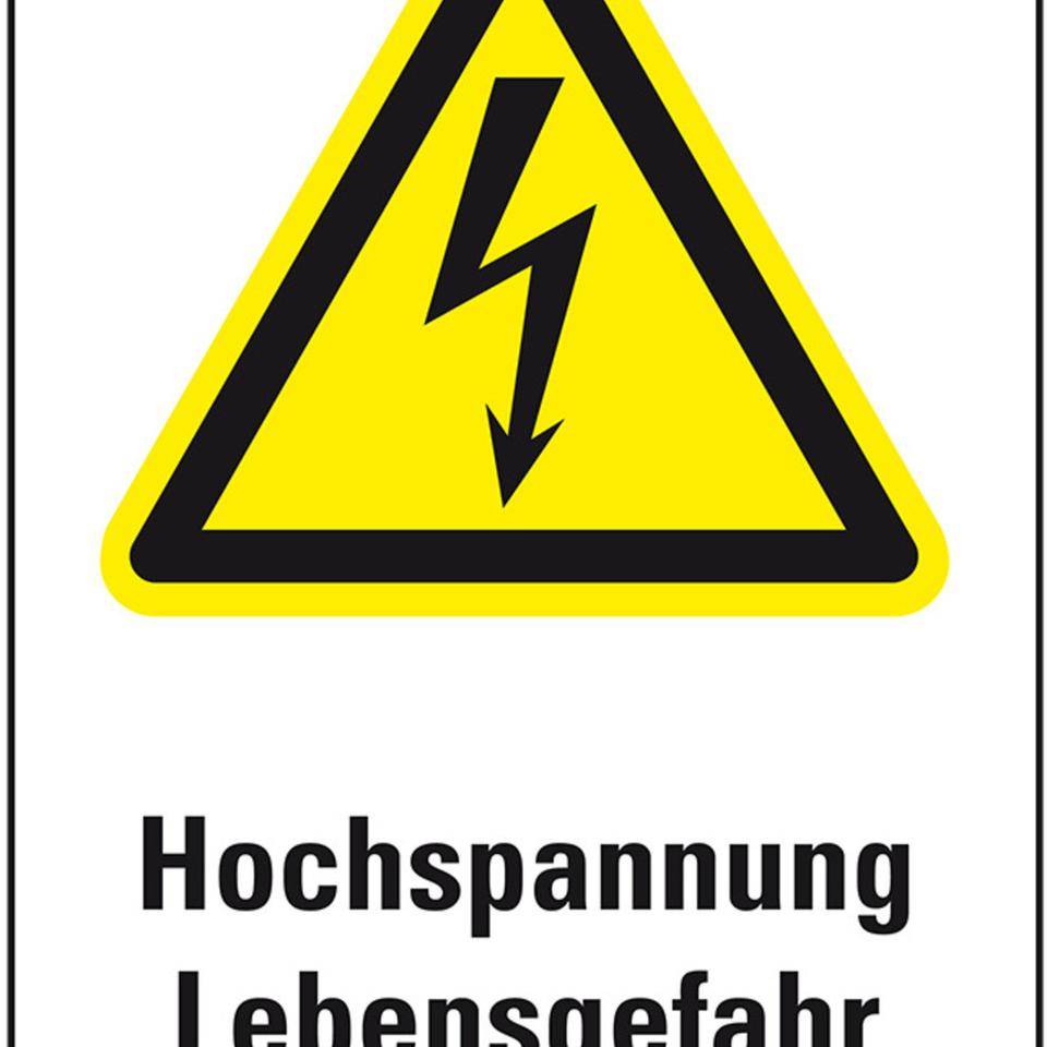 Warn-Kombischild Hochspannung Lebensgefahr, praxisbewährt, Symb.Folie, 200x300mm, ASR A1.3, DIN EN ISO 7010 W012