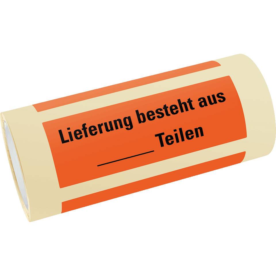 Hinweisetikett Lieferung besteht..., leuchtrot, Haftpapier, permanent, 147x50mm, 250/RO