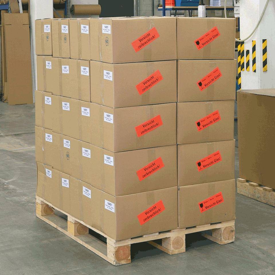 Hinweisetikett Nicht stürzen, leuchtrot, Haftpapier, permanent, 170x60mm, 250 Stück/RO