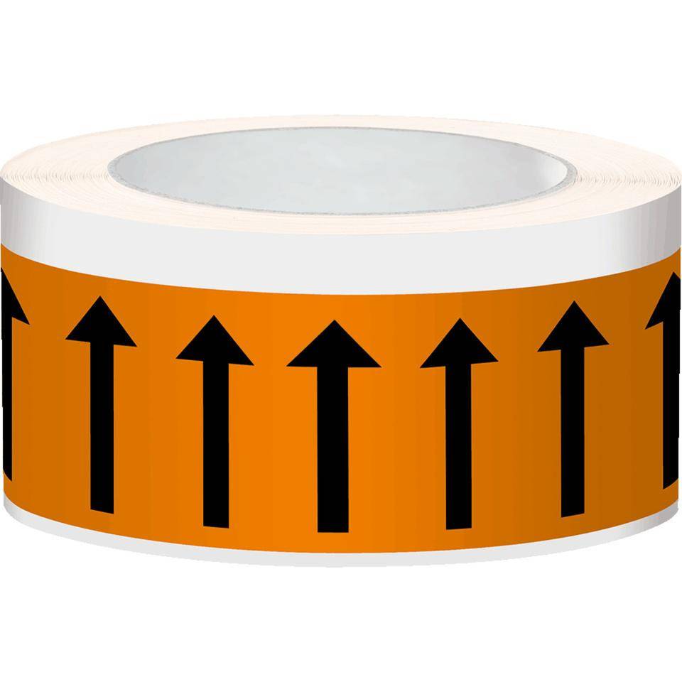 Fließrichtungspfeile, orange/schwarz, Polyesterfolie, 50mm, 33m/Rolle