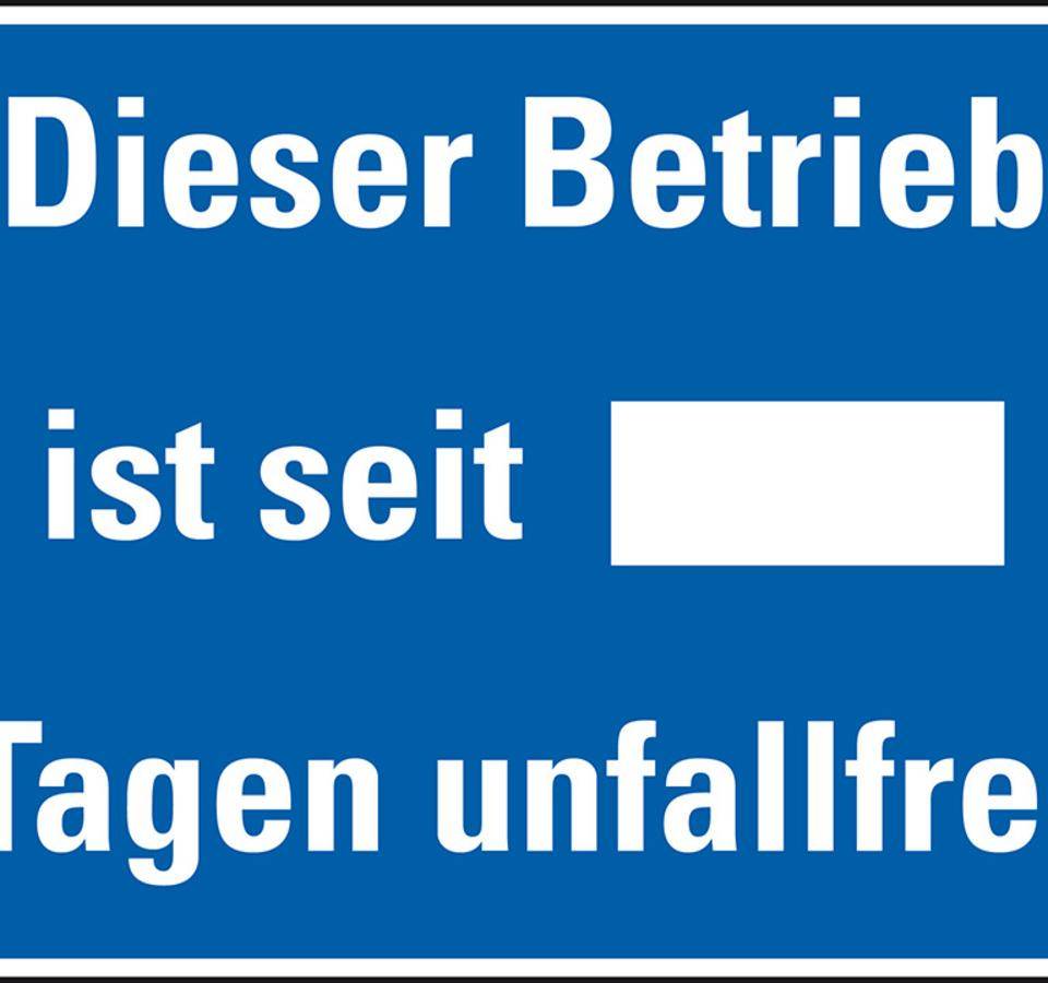 Hinweisschild Dieser Betrieb ist seit...Tagen unfallfrei, Stahlblech, 400x300mm