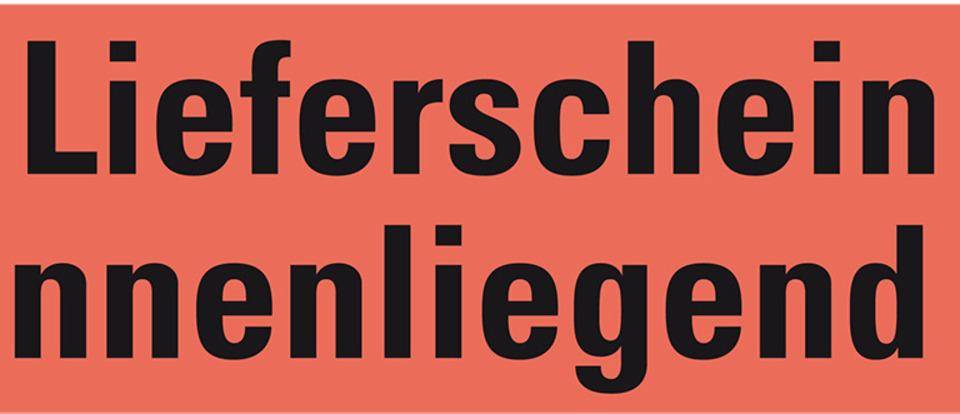 Hinweisetikett Lieferschein innenl., leuchtrot, Haftpapier, permanent, 147x50mm, 250/RO