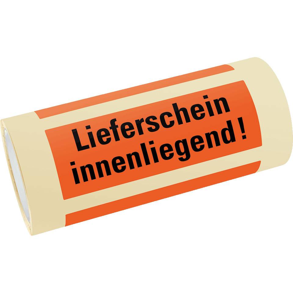 Hinweisetikett Lieferschein innenl., leuchtrot, Haftpapier, permanent, 147x50mm, 250/RO