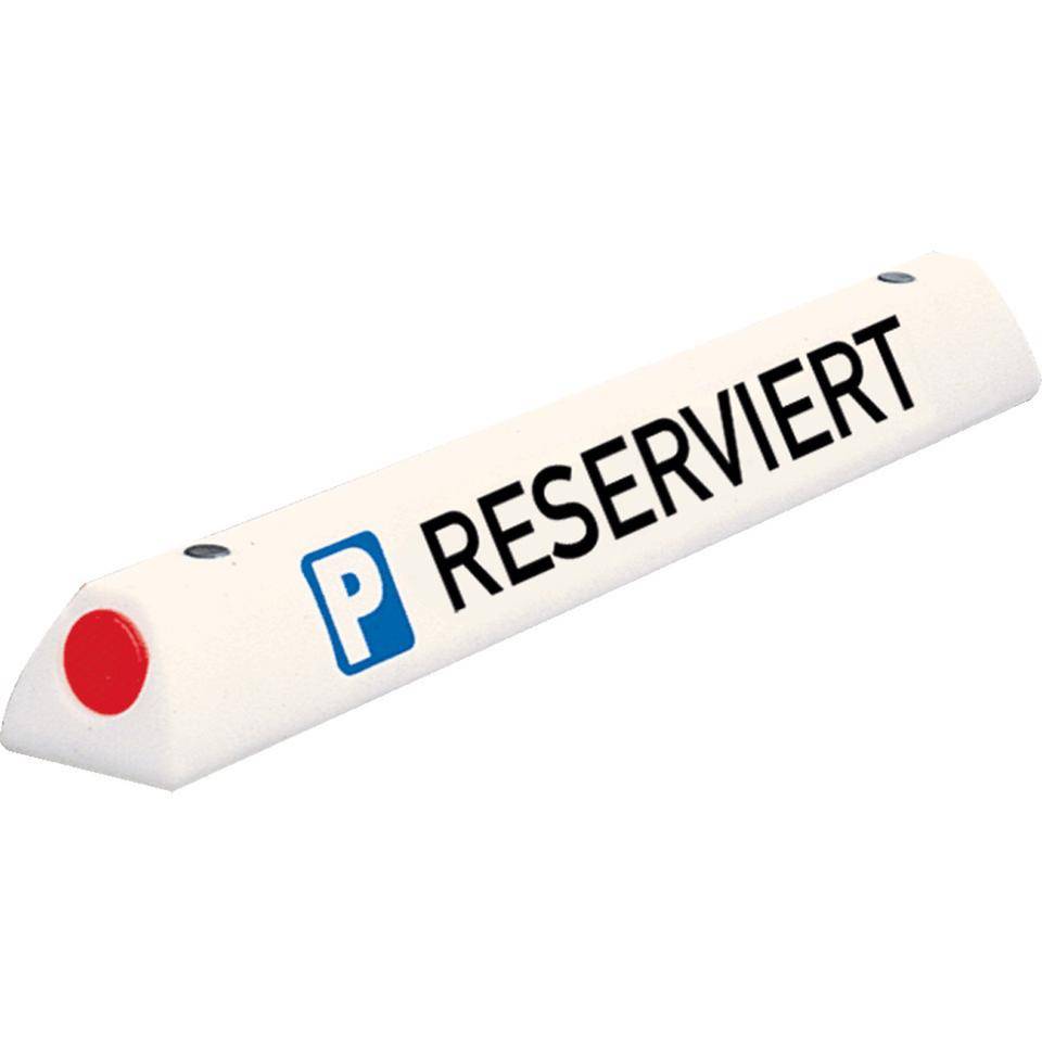 Parkplatzbegrenzung RESERVIERT, mit 2 roten Reflektoren, weiß, 900x100x90mm