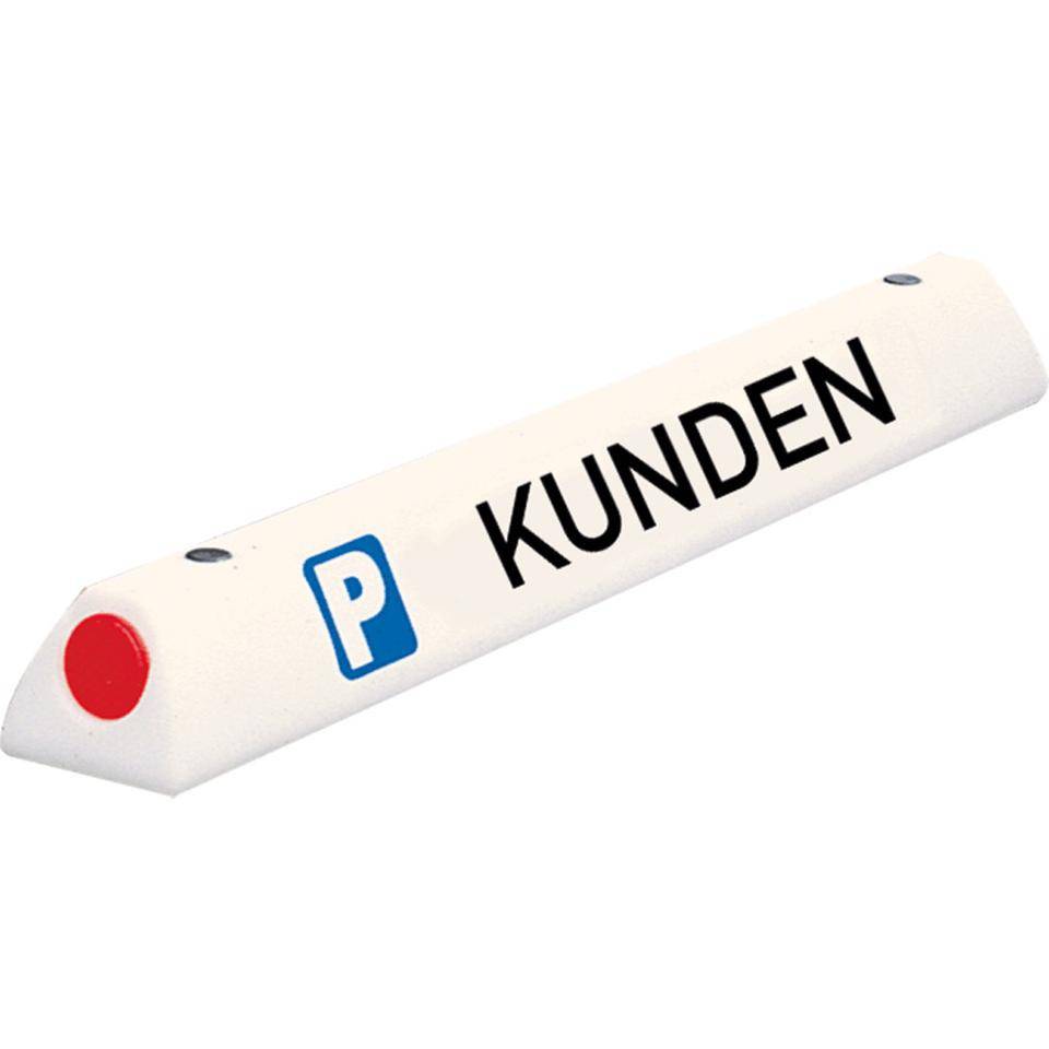 Parkplatzbegrenzung KUNDEN, mit 2 roten Reflektoren, weiß, 900x100x90mm